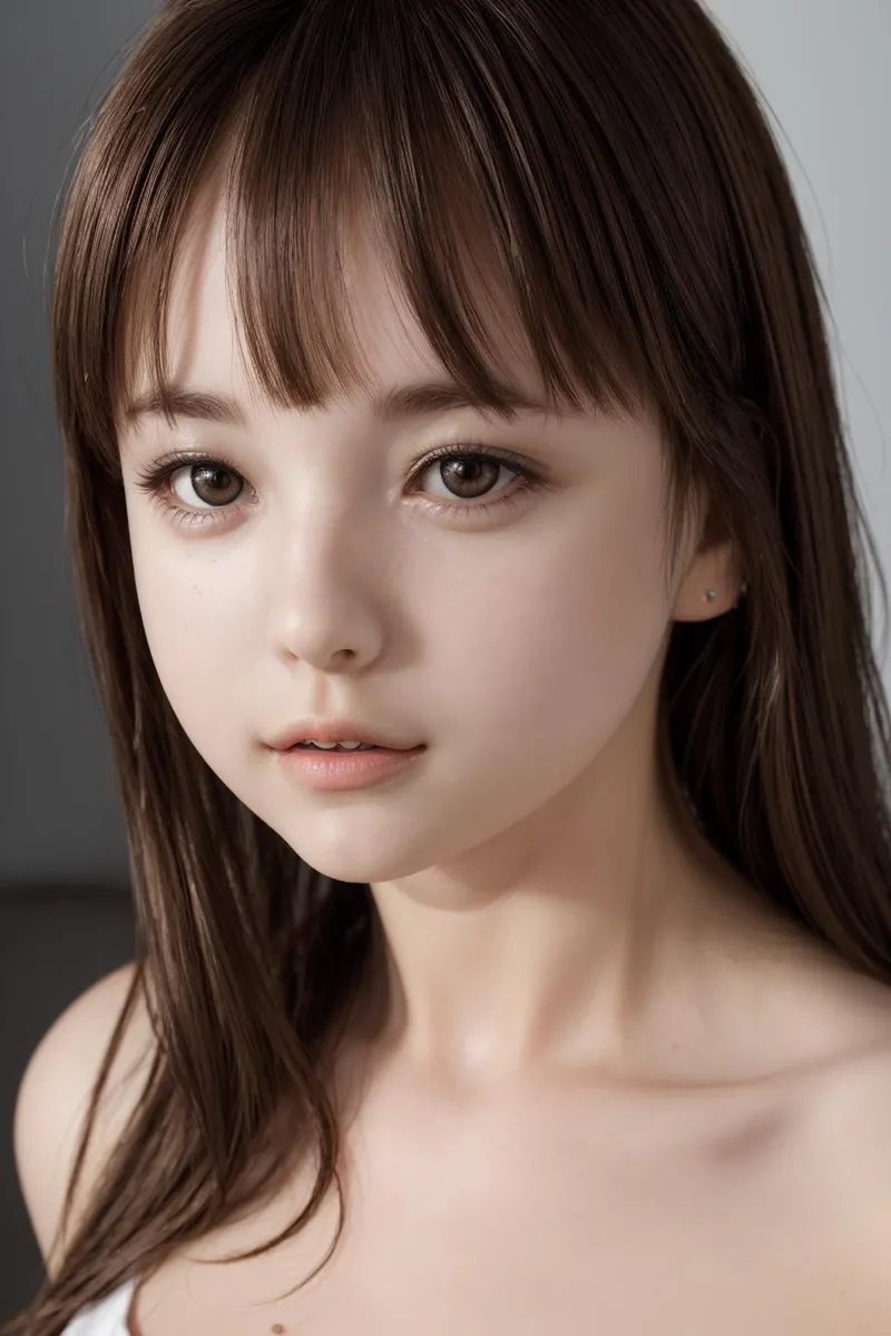 Highly detailed and realistic AI-generated portrait of a young woman with expressive eyes and long brown hair, created using Stable Diffusion.