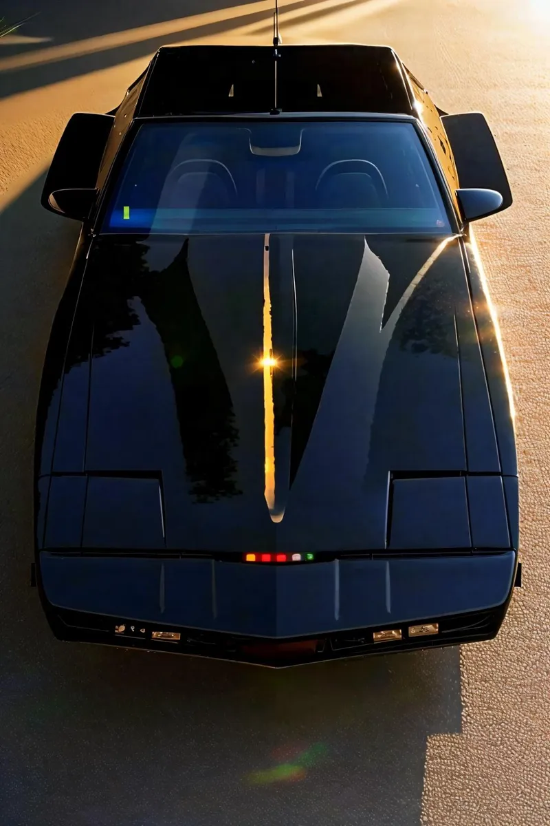 A classic black sports car seen from above in an AI generated image using stable diffusion.