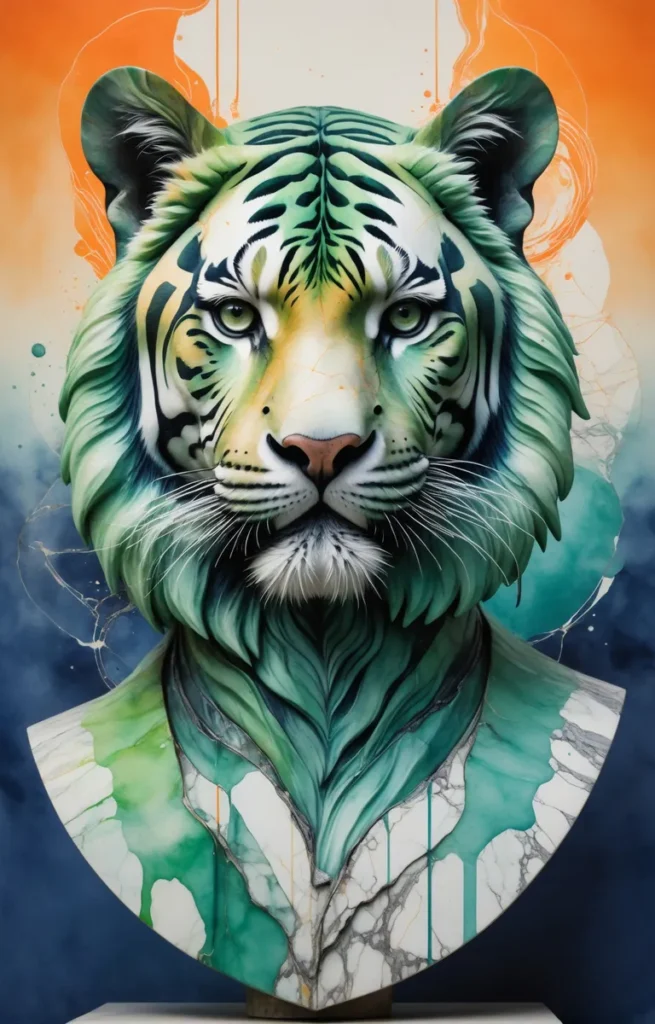 A colorful portrait of a tiger created in an abstract art style using stable diffusion.