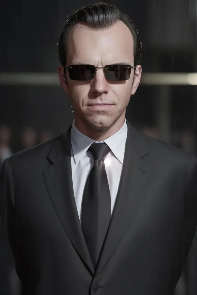 A professional man wearing a black suit and sunglasses, created using stable diffusion ai.