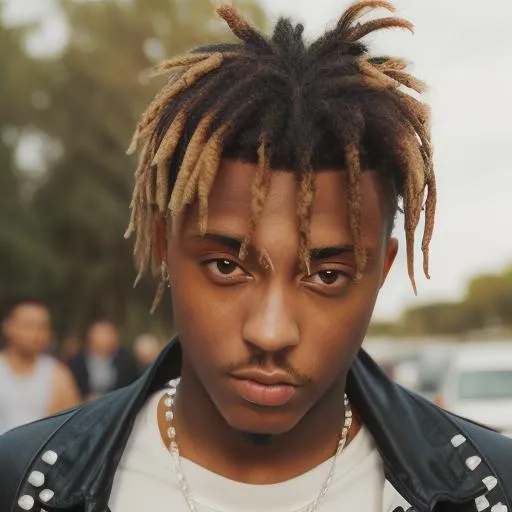 Portrait of a young man with dreadlocks, piercings, and a leather jacket. Emphasizes that this is an AI generated image using stable diffusion.