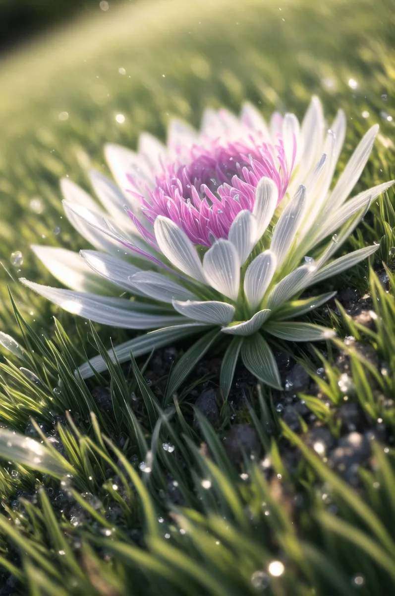 A realistic AI generated image using Stable Diffusion displaying a beautiful flower with pink and white petals in macro photography style.