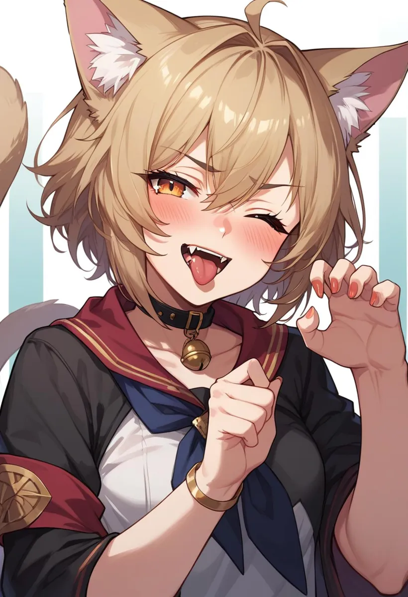 A cat girl anime illustration, featuring a young girl with cat ears and blonde hair, created using Stable Diffusion AI.