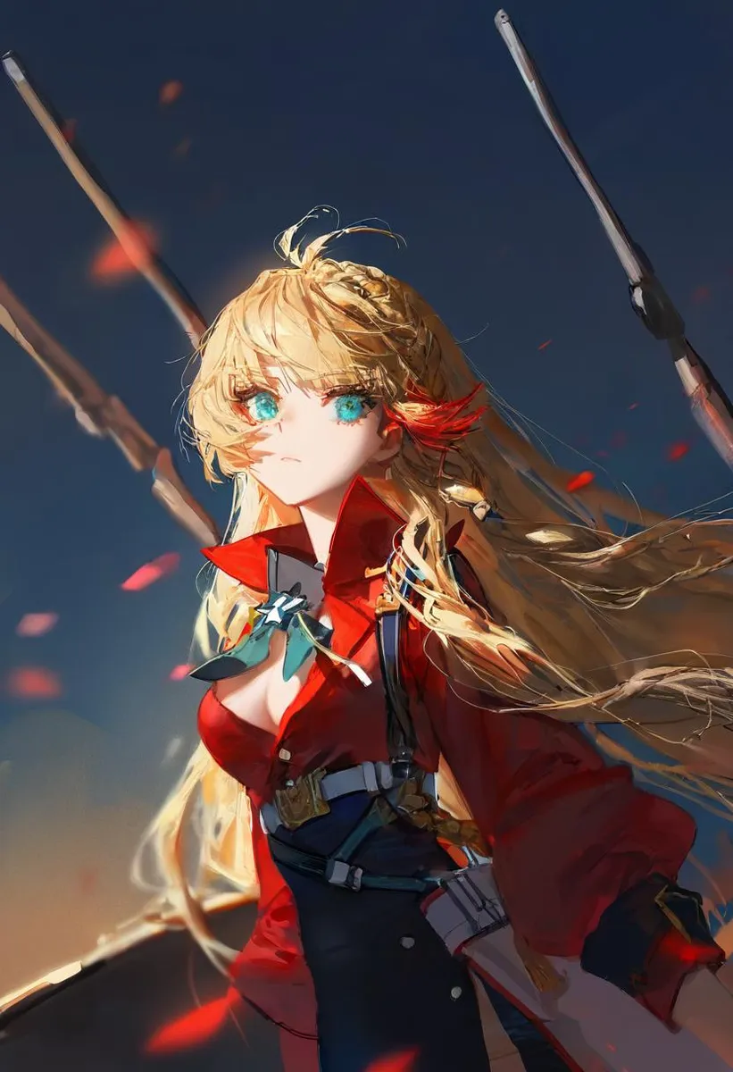 Anime girl from Azur Lane, Howe, with long multicolored hair and blue eyes, wearing a red outfit.